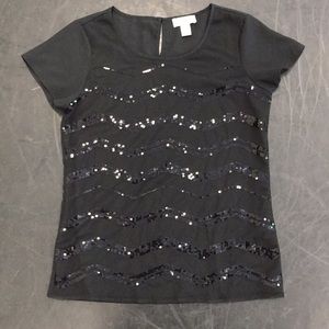 Ann Taylor Loft Black Sequin Shirt